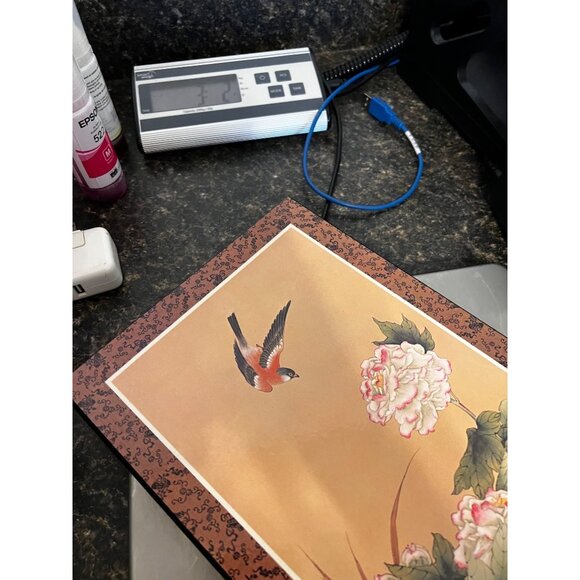 Set of 2 Vintage Japanese Floral & Bird Prints On Decorative Boards - Picture 8 of 8